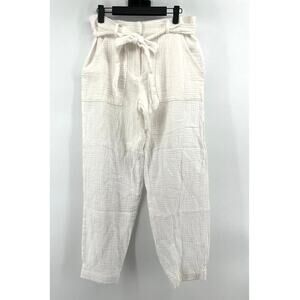 Magaschoni Organic Cotton Gauze Pants Size S White Belt Pockets Boho Chic